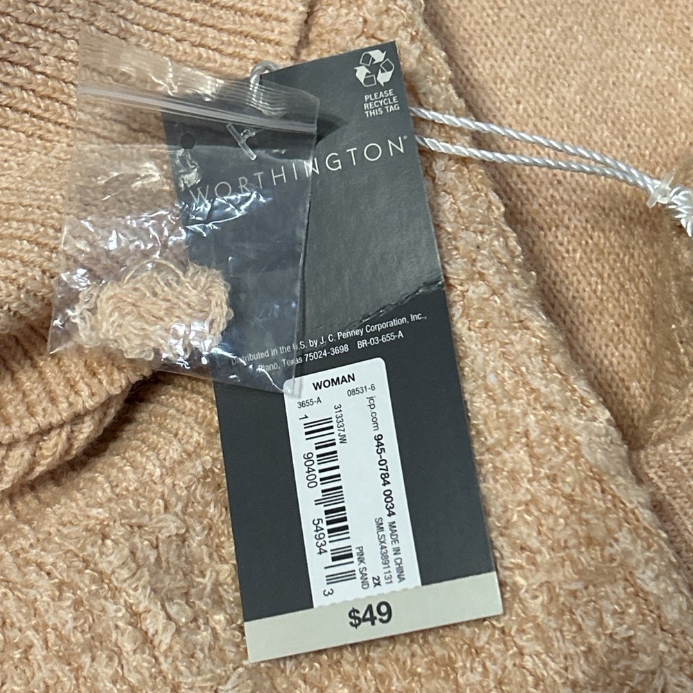 Worthington 2X Women's Pink Sand Cowl Chenille Dolman Sweater Oversize Stretch - Picture 7 of 7